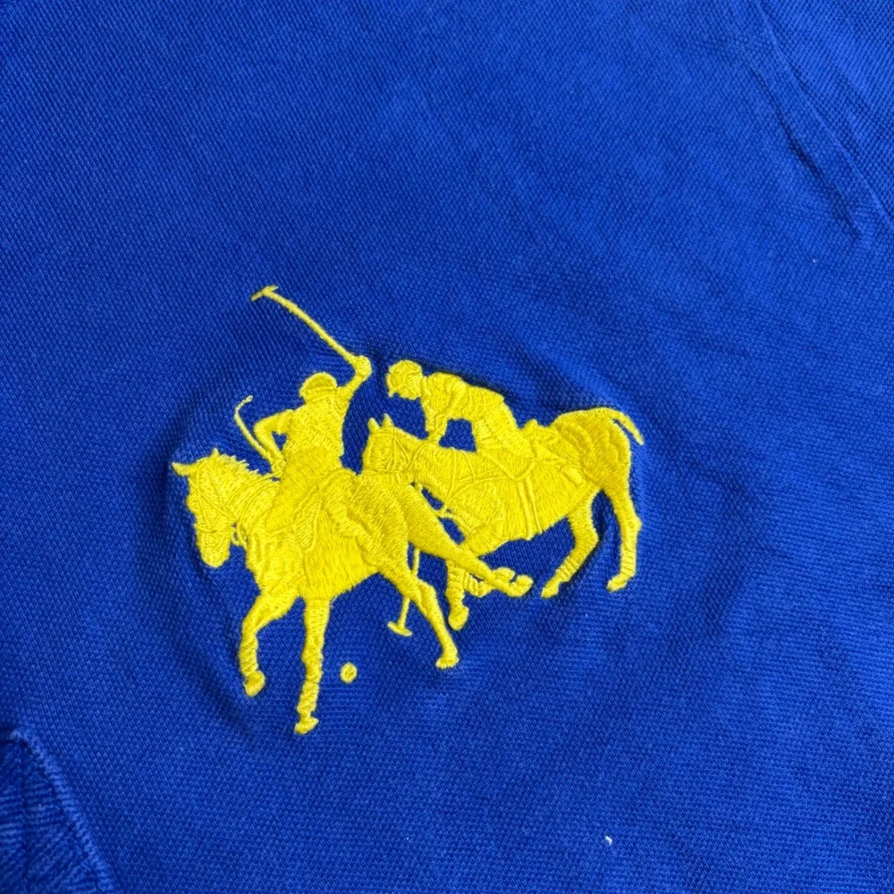 Polo Ralph Lauren Big Pony Polo Shirt Mens XXL Blue Yellow Number 3 Patch Cotton